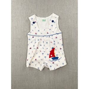 Tiny Tots Original Vintage Nautical Sailboat Romper Sunsuit‎ White Blue Red 24